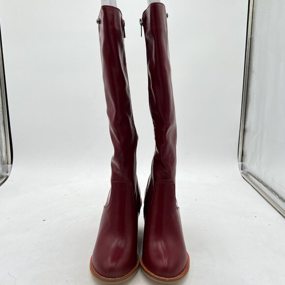 FSJ Red Side Zipper Wedge High Heel Point Toe Fancy Pull On Ladies Boot - Picture 3 of 8